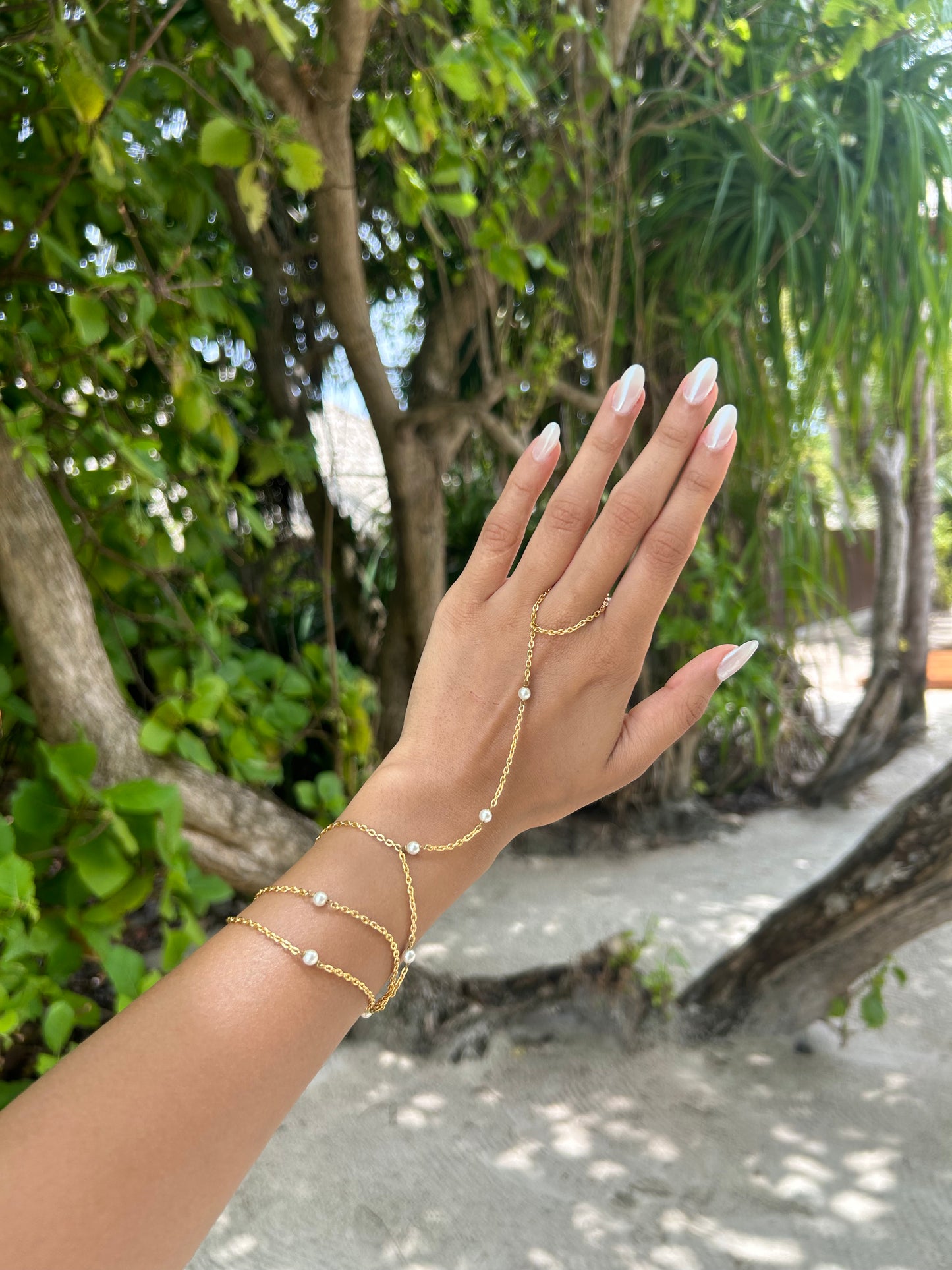 Triple Lined Pearl Hand Chain